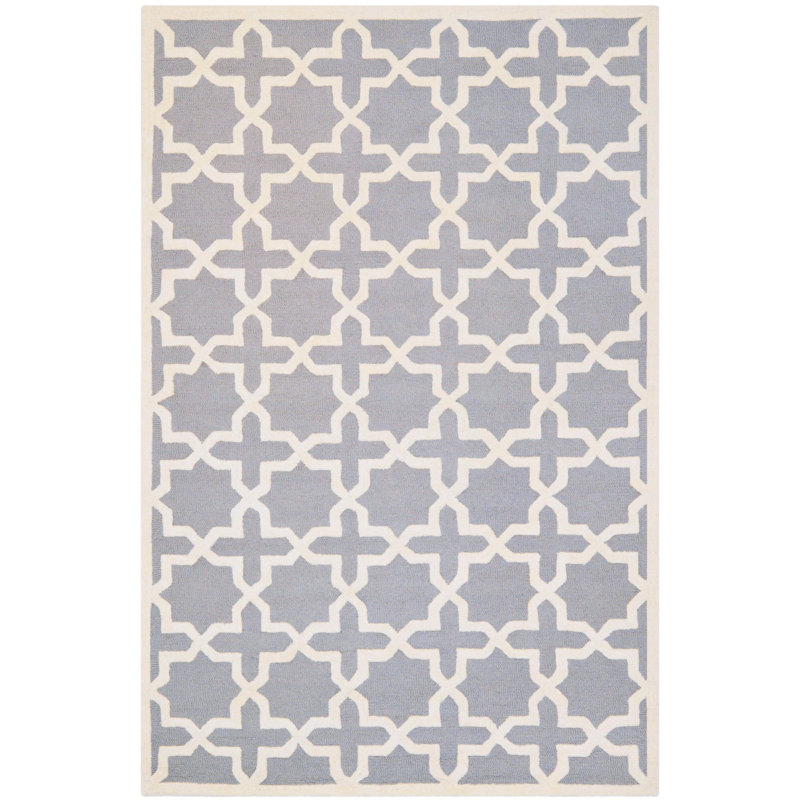 Tapis gris / ivoire touffeté à la main à motif géométrique d'Igna, Rectangle 6 pi x 9 pi