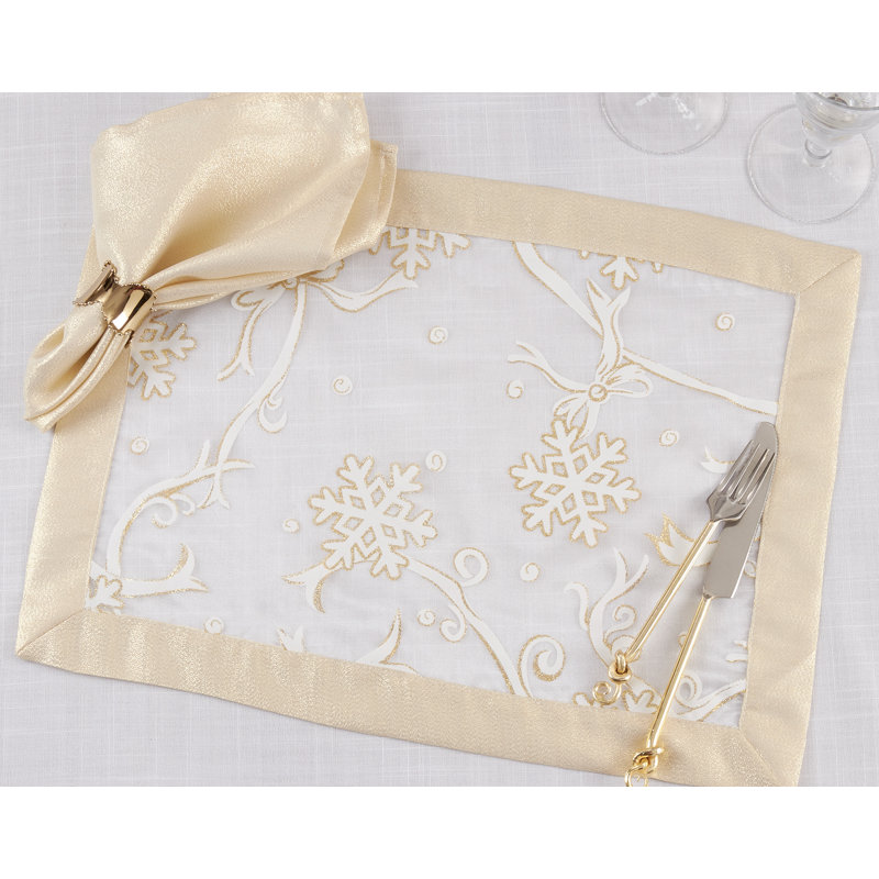 Beige and White Snowflake Polyester Placemats Set of 4