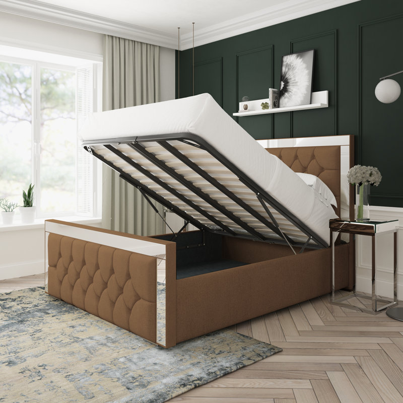 Sage Wool Upholstered Ottoman Bed Frame, Small Double (4'), Truffle
