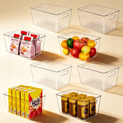 Clear Plastic Storage Bins With Handles, 8-Pack Organizer Bins For Pantry, Refrigerator, Freezer, Cabinet And Closet Organization, Stackable And Space