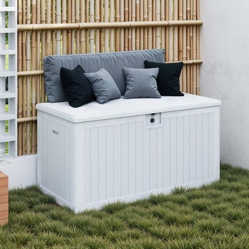 230 Gallon Large Deck Box  Divider & Side Handles, White