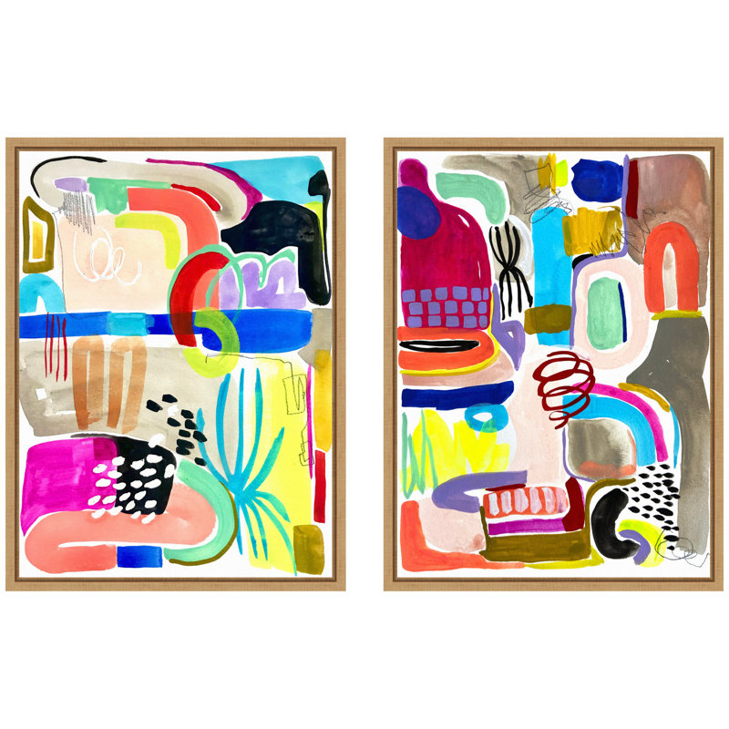 "Colorful Abstract 10 and 12" par Emma Daisy, ensemble d'art mural sur toile encadrée