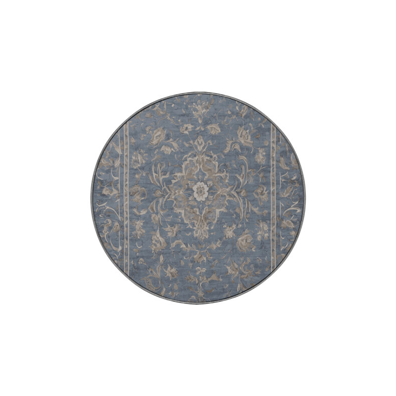 Machine Washable Gray Area Rug, Round 7'