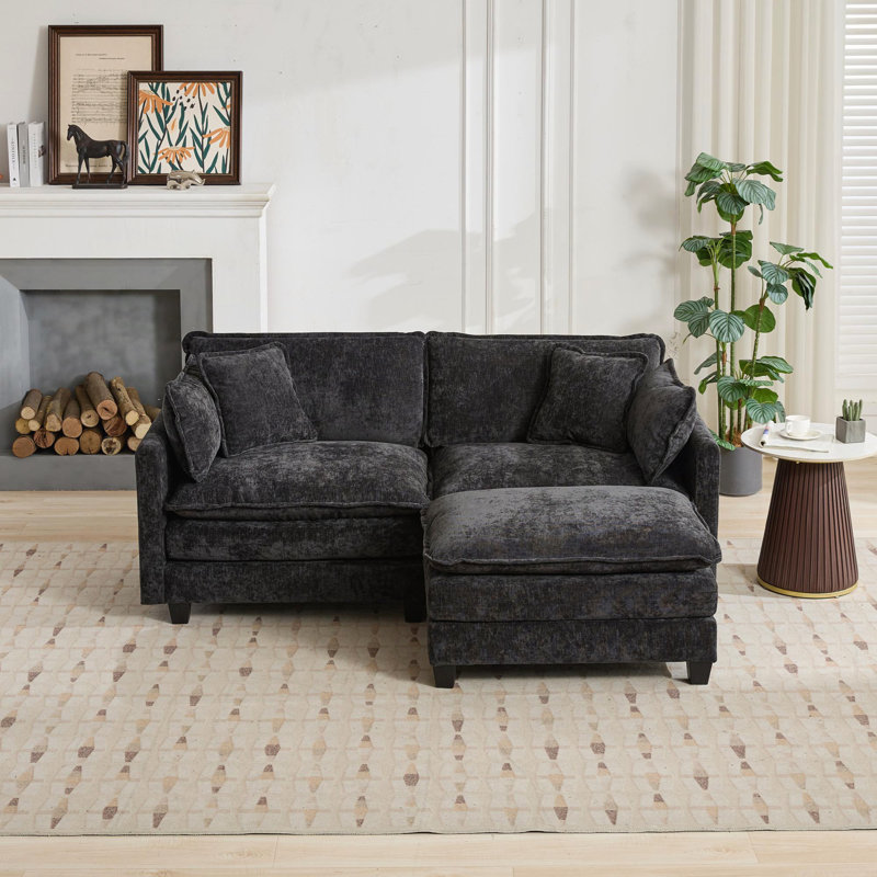 Cloud Sofa Ottoman for Living Room, Bedroom, Apartment, Comfy Double Layer Cushion, Black