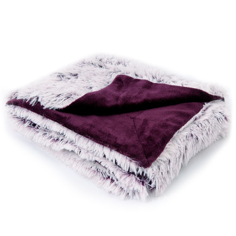 Black Reversible Shaggy Faux Fur and Fleece Throw Blanket