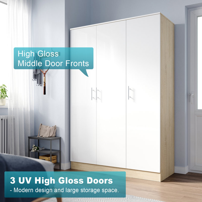 Shivom 3 Door Manufactured Wood Wardrobe, White/Oak