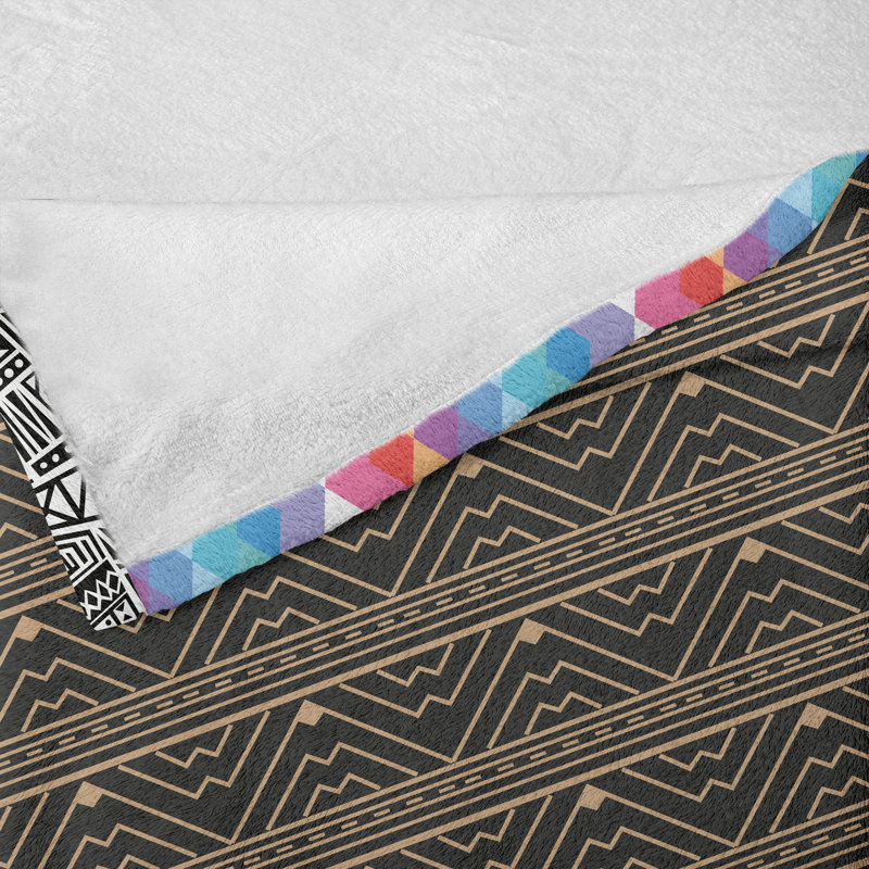 Ambesonne Tribal Fleece Throw Blanket Aztec Pattern Triangle Wave, 50" W x 60" L