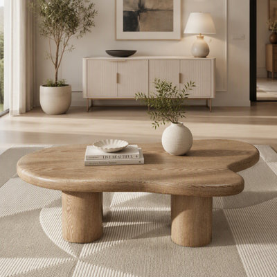 Free Form Walnut Coffee Table, Engineered Wood Center Table for Modern and Rustic Livingroom Decor
