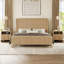 Ensemble de chambre à coucher 4 pièces à grain de bois moderne avec lit plateforme, commode à 5 tiroirs et table de chevet * 2, double, beige-132272589-132272590-132272593