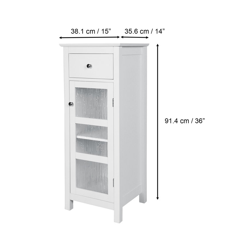 Jaeden Freestanding Floor Accent Storage Cabinet with Drawer, Textured Glass Door and Adjustable Shelf