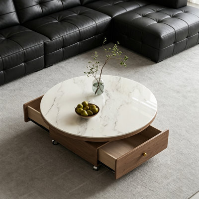 High-End Round Movable Slate Coffee Table