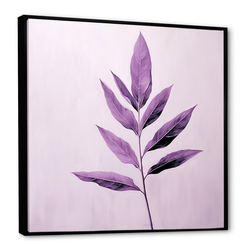 " Purple Lavender Leaf Simplicity ", 30" H x 30" W x 1" D, Black Floater Framed