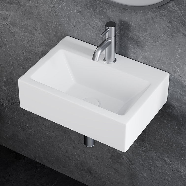 Turner 430mm x 310mm Rectangular Wall Hung Bathroom Sink Basin with Overflow