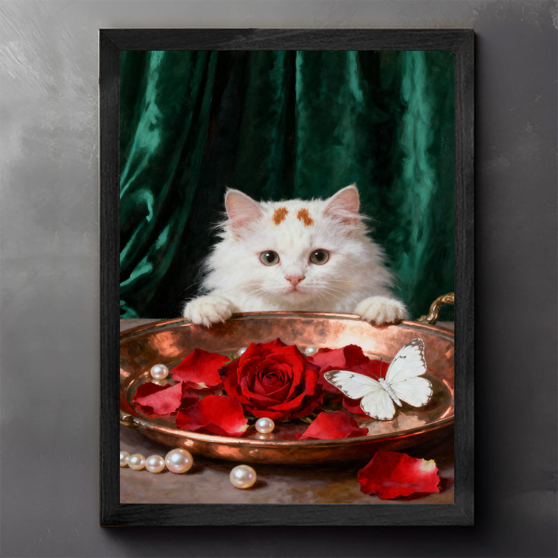 Art mural rétro noir, chat blanc et papillon, impressions de style rétro, H 25 po x l 17 po