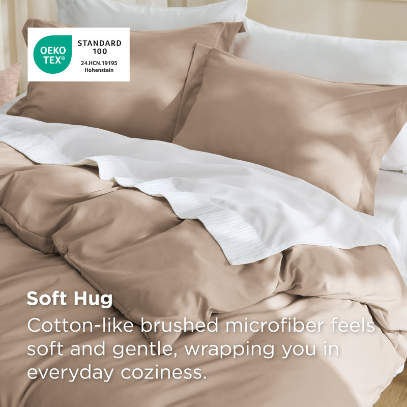 Bedsure Khaki Duvet Cover Queen Size - Soft Double Brushed Bedding Set for Kids & Adults（Set of 3）, Khaki