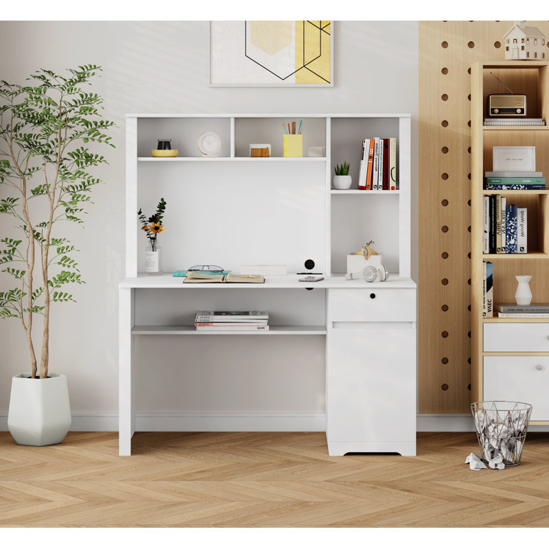 Blerta Computer Desk with Power Outlet, White