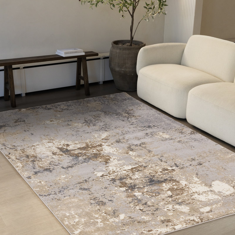 Margia Abstract Granite Beige Grey Indoor Area Rug, Rectangle 5'3" x 7'7"