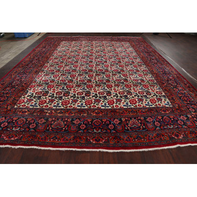 Azzole One-of-a-Kind 10'10" X 14'3" 1920s Wool Area Rug in Ivory
