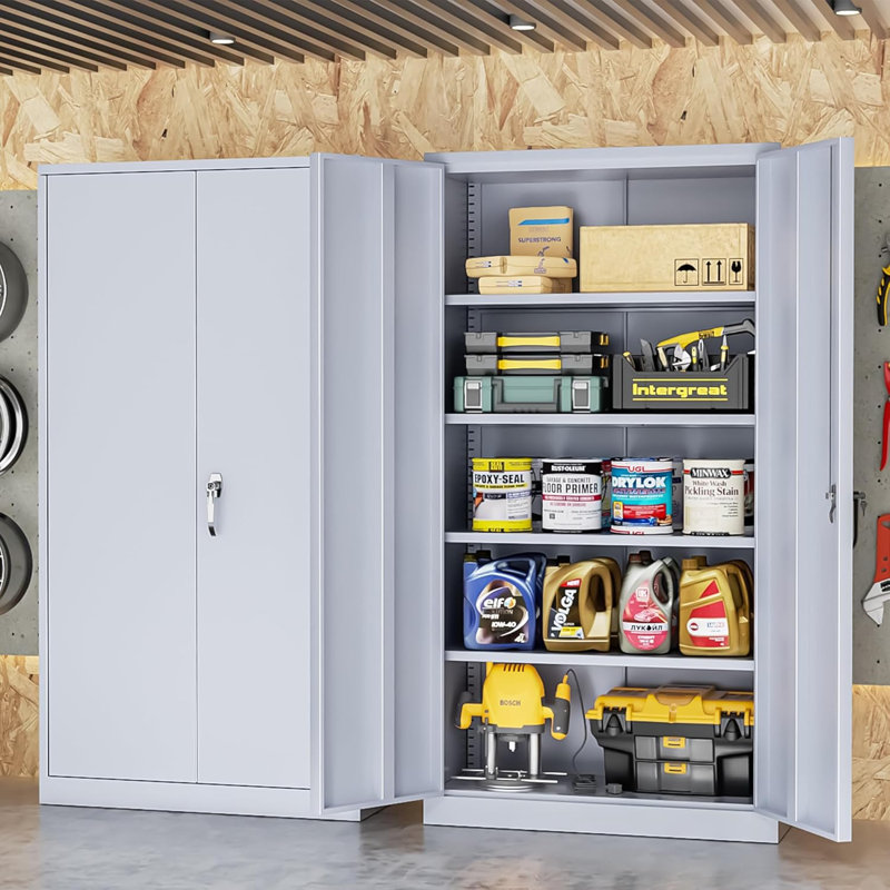 Dark Gray Lockable Office Cabinet with Adjustable Shelving