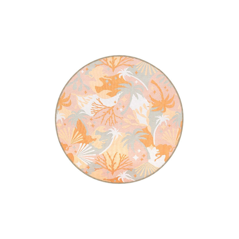 Tapis décoratif floral orange, Sous-tapis rond 3 pi 3 po inclus