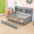 Amande Twin Wooden Captain Bed with Bookcase Headboard, Three Storage Drawers and Twin Trundle-895793342