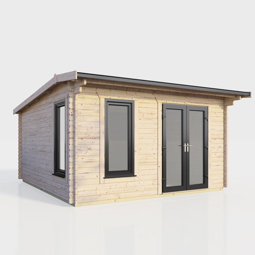 Powersheds 14 x 12ft Apex Log Cabin, Doors to the Right - 44mm