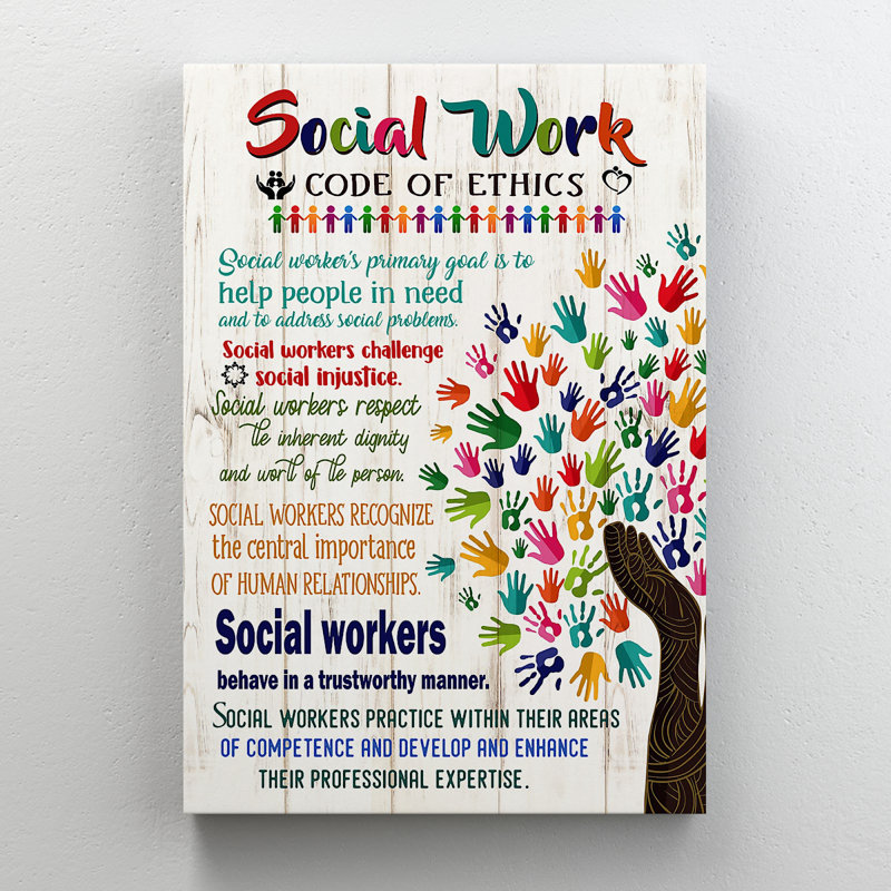Arbre à mains et citations - Code de déontologie du travail social - valeur non applicable - impression sur toile tendue