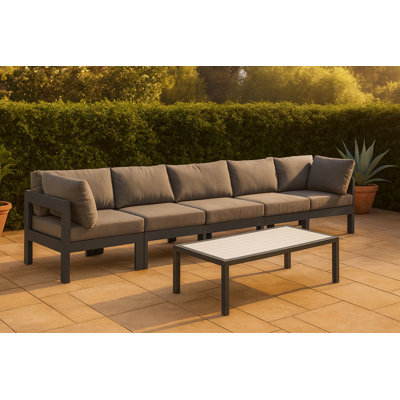 Kylis 150'' Wide Aluminum Patio Sofa with Cushions