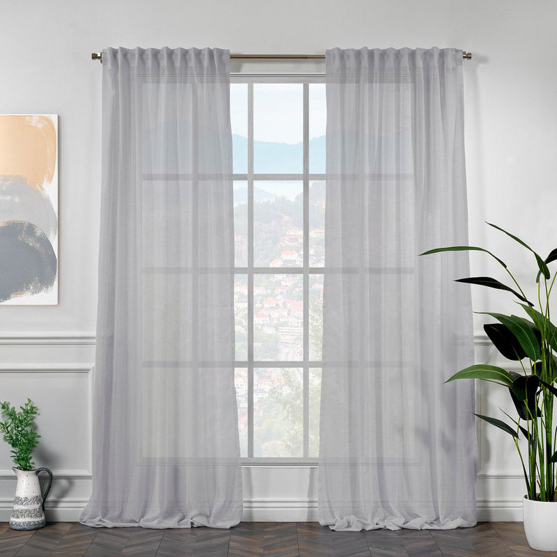 Extra Long & Extra Wide Faux Linen Semi Sheer Single Panel, Light Gray, 120" W x 300" L