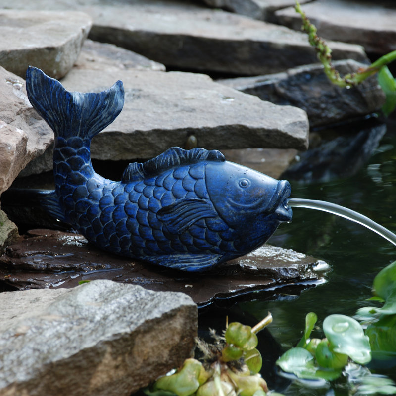 Blue Resin Fish Pond Spitter Fountain