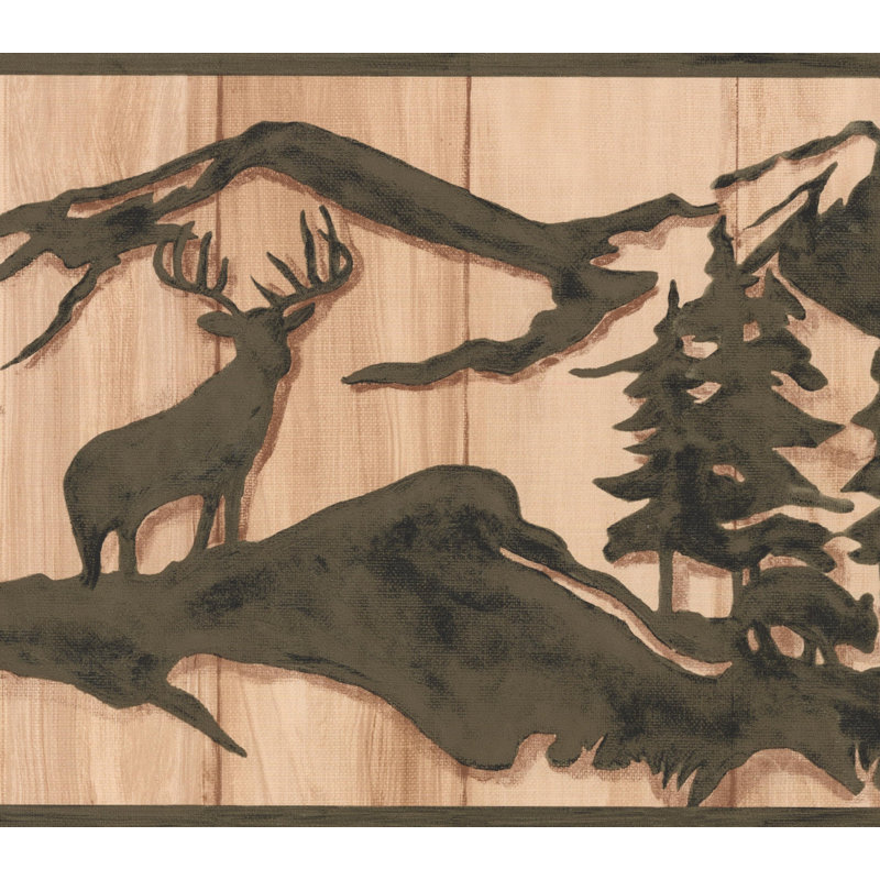 Bordure de papier peint à motif de pin et forêt artificielle de l 15 pi x l 180 po, Gris / Brun
