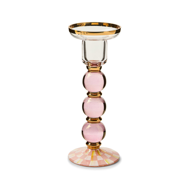 Rosy Check Large Glass Candlestick, 7.25" H x 2.75" W x 2.75" D