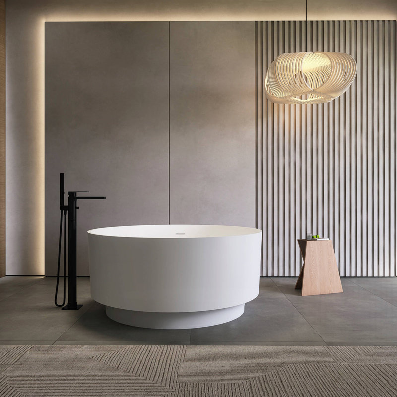 49 Inch Round Shape Freestanding Solid Surface Soaking Bathtub For Bathroom