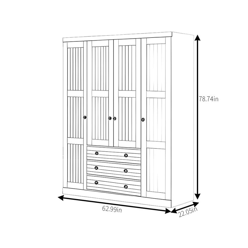 Garde-robe simple rétro, H 78,74 po x l 62,99 po x P 22,05 po