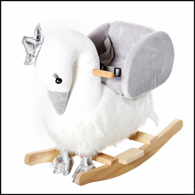 Charmant cheval à bascule Swan pour tout-petits avec siège moelleux, base en bois et son, idéal pour les 18 à 36 mois