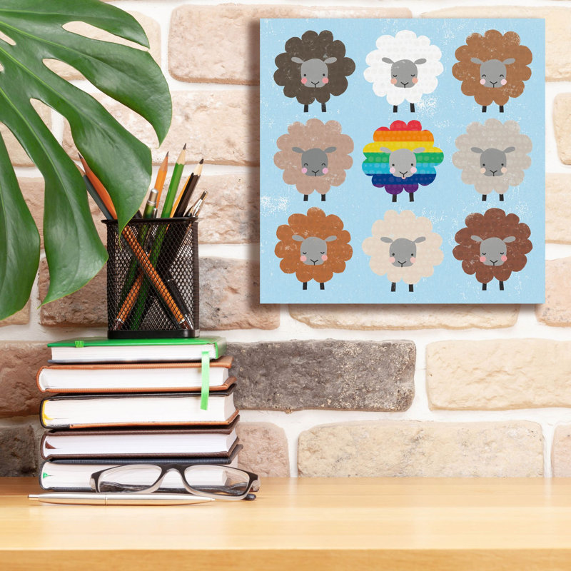 «Be Ewe Brown and Rainbow Sheep Sq» par Moira Hershey, art mural sur toile, H 12 po x l 12 po x P 0,75 po