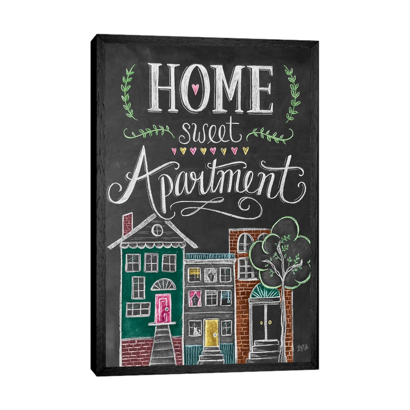 Home Sweet Apartment - Print on Canvas, 66.04cm H x 45.72cm W x 3.81cm D, Black Floater Framed