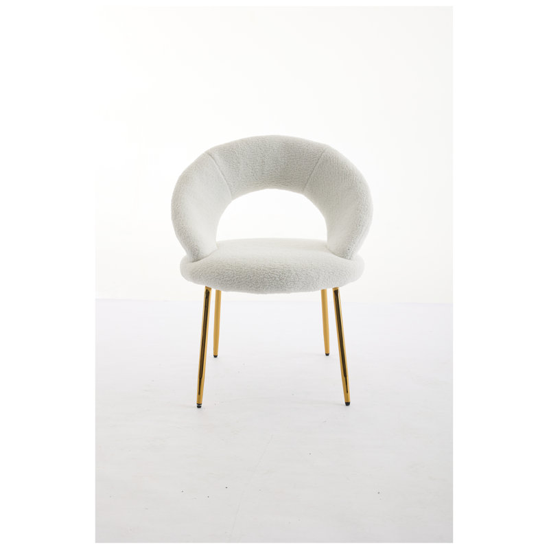 Chaise de salle à manger moderne en tissu blanc avec dossier incurvé ergonomique et pieds en métal doré, Blanc