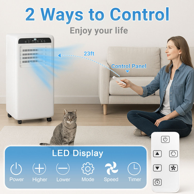 BackID 10000 BTU Portable Air Conditioner, 3-in-1 AC Unit with Dehumidifier, Fan Modes, LED, Remote Control, Window Vent Installation Kit