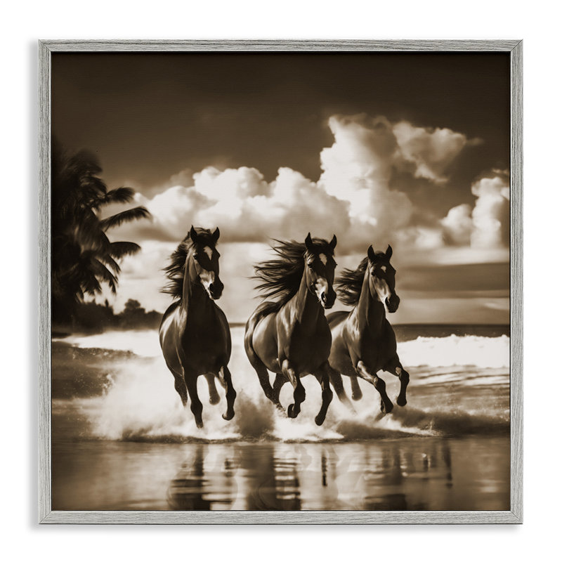 Sépia étalons au galop, estampe numérique par Noah Bay, Estampe numérique Farmhouse, H 24 po x l 24 po