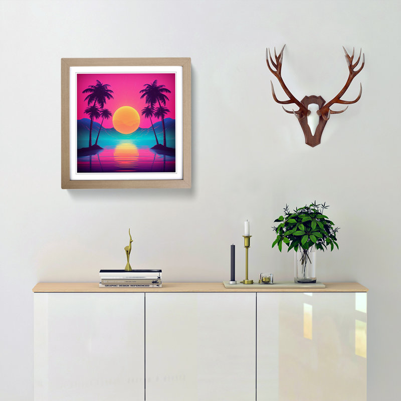 Sunset Vaporwave No.2 - Single Picture Frame Print on Wood, Oak