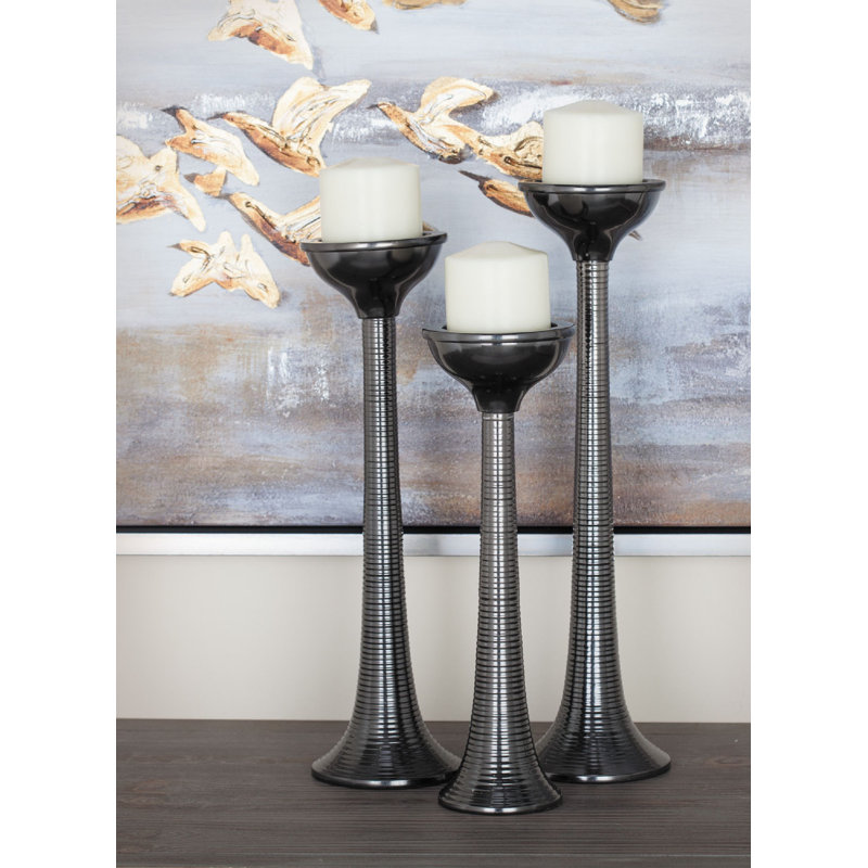 Campuzano Metal Tabletop Candlestick, Gray