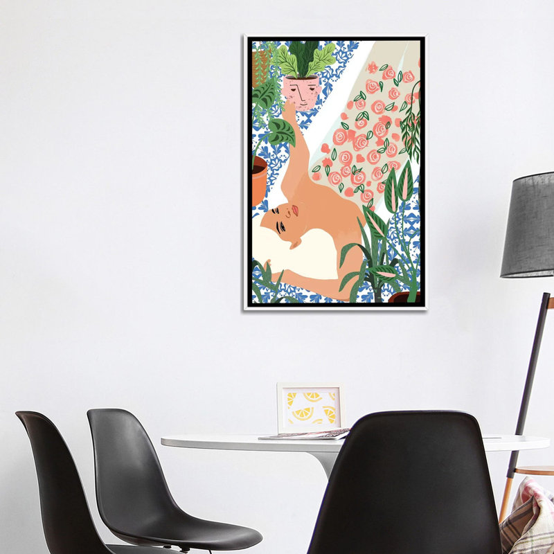 «Moroccan Bath with Plants» par 83 Oranges - impression d'art graphique, H 40 po x l 26 po x P 1,5 po, Toile blanche encadrée