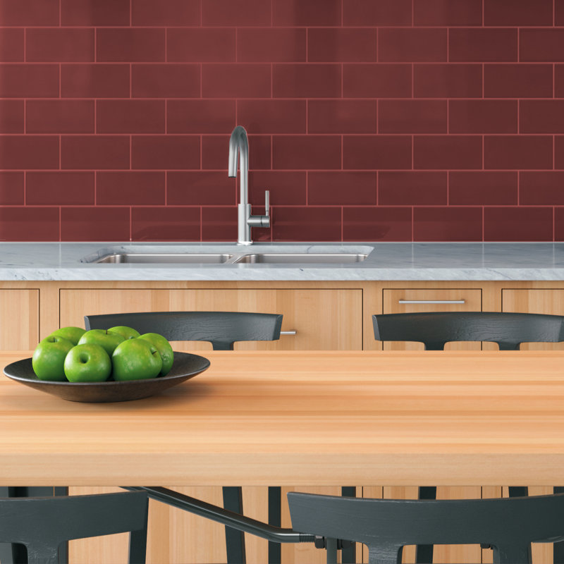 Curvaceous 3" x 6" Ceramic Wall Tile, Maroon