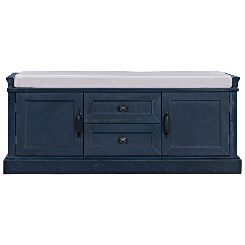 Banc de rangement rembourré avec tiroirs Braga, Bleu marine antique