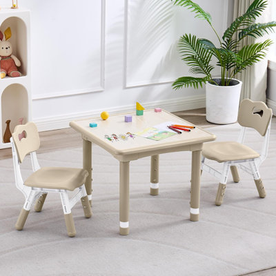 Kids Table and 2 Chairs Set, Height Adjustable (17.7"-26.1") Toddler Table and Chair Set, Multi-Activity Table with Graffiti Desktop, Children’s Table by Isabelle & Max