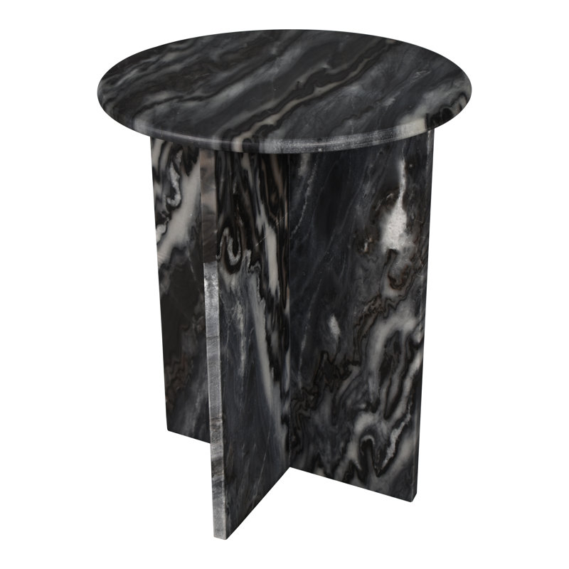 Amsden 17.75" Contemporary Natural Marble Handmade X-Shaped End Table, Dark Gray Marble