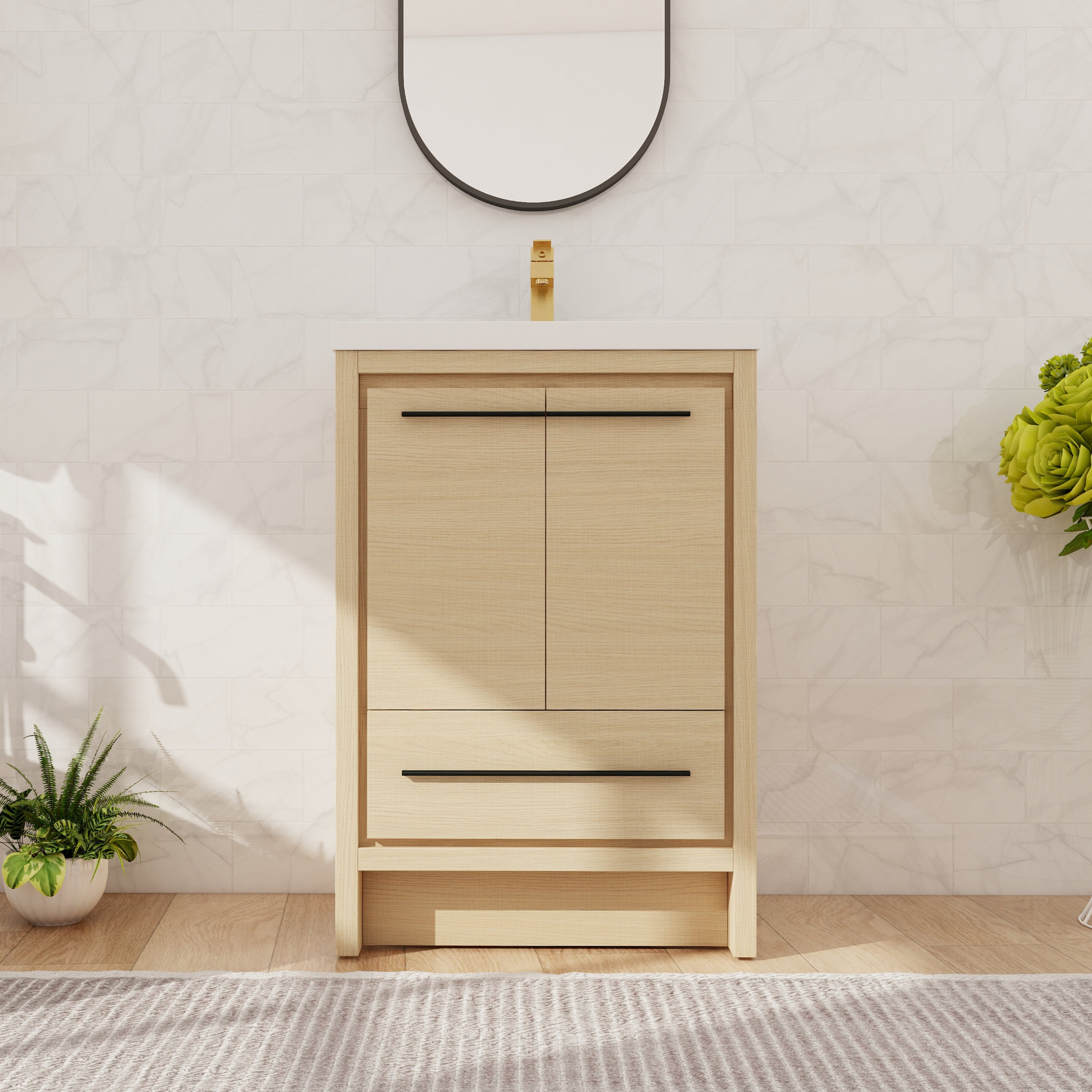 Latitude Run® 30'' Freestanding Bathroom Vanity With Resin Sink, Floor ...