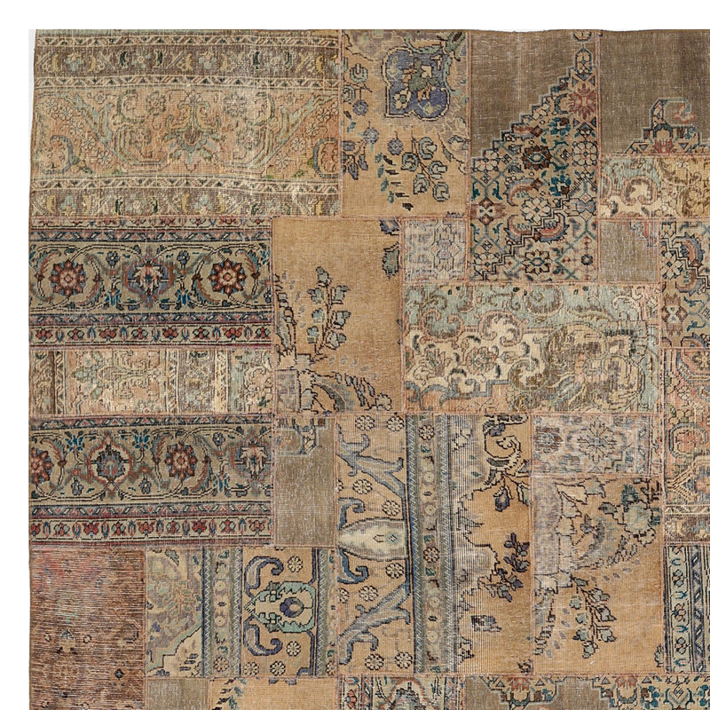 Patchwork noué à la main en laine de conception unique Tapis décoratif beige/brun