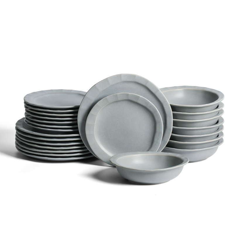 Stone Lain Oasis Stoneware 24 Piece Dinnerware Set, Service for 8, Grey Blue, Gray/Blue